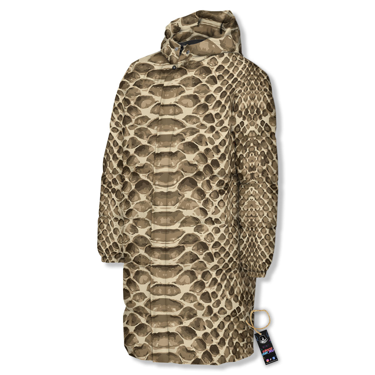 Snakeskin Beige Print Long Down Jacket-grizzshop