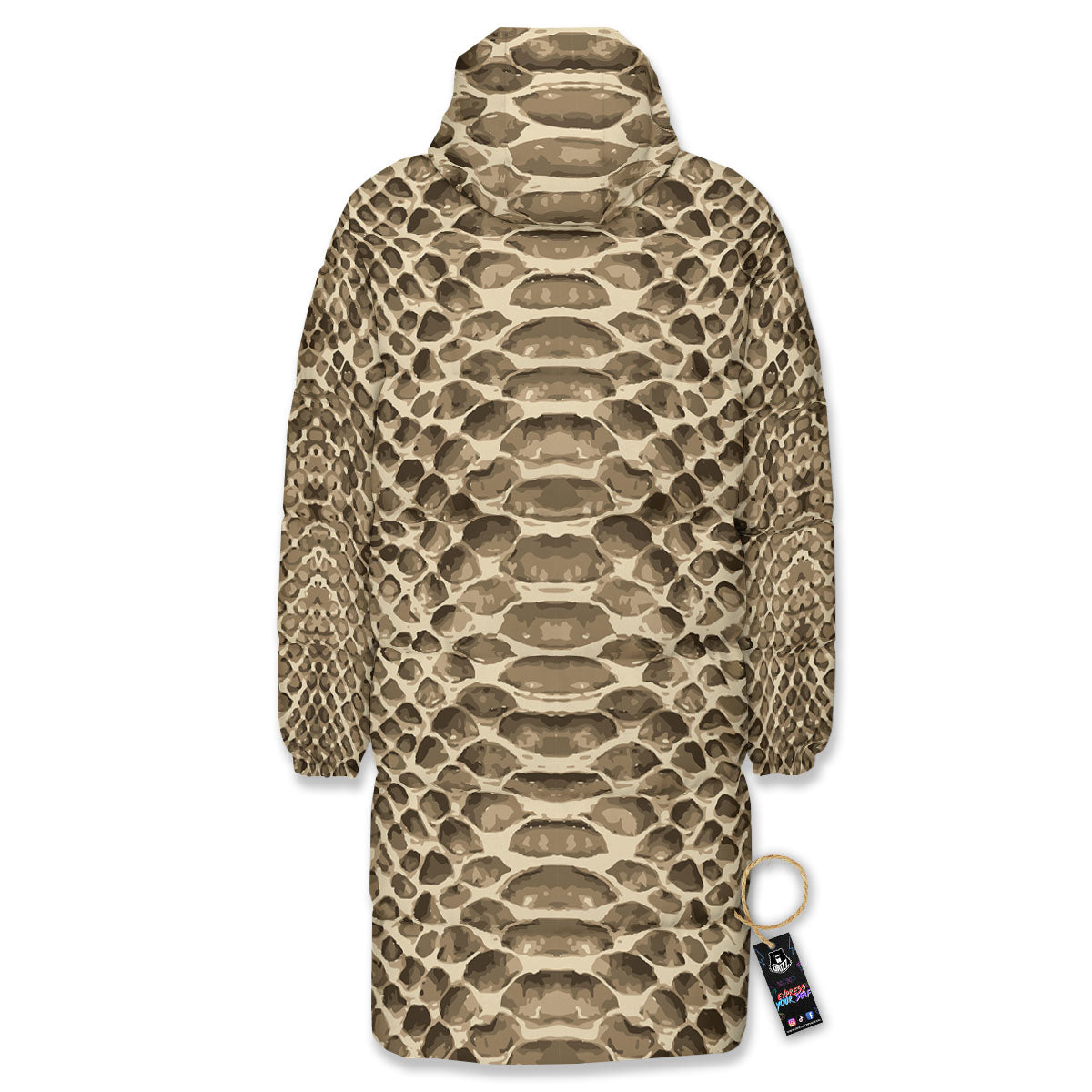 Snakeskin Beige Print Long Down Jacket-grizzshop