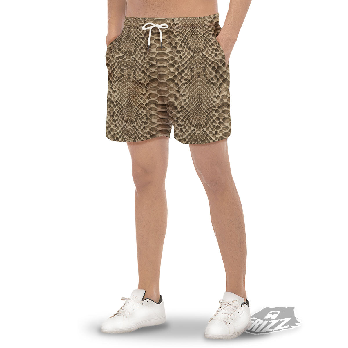 Snakeskin Beige Print Men's Gym Shorts-grizzshop