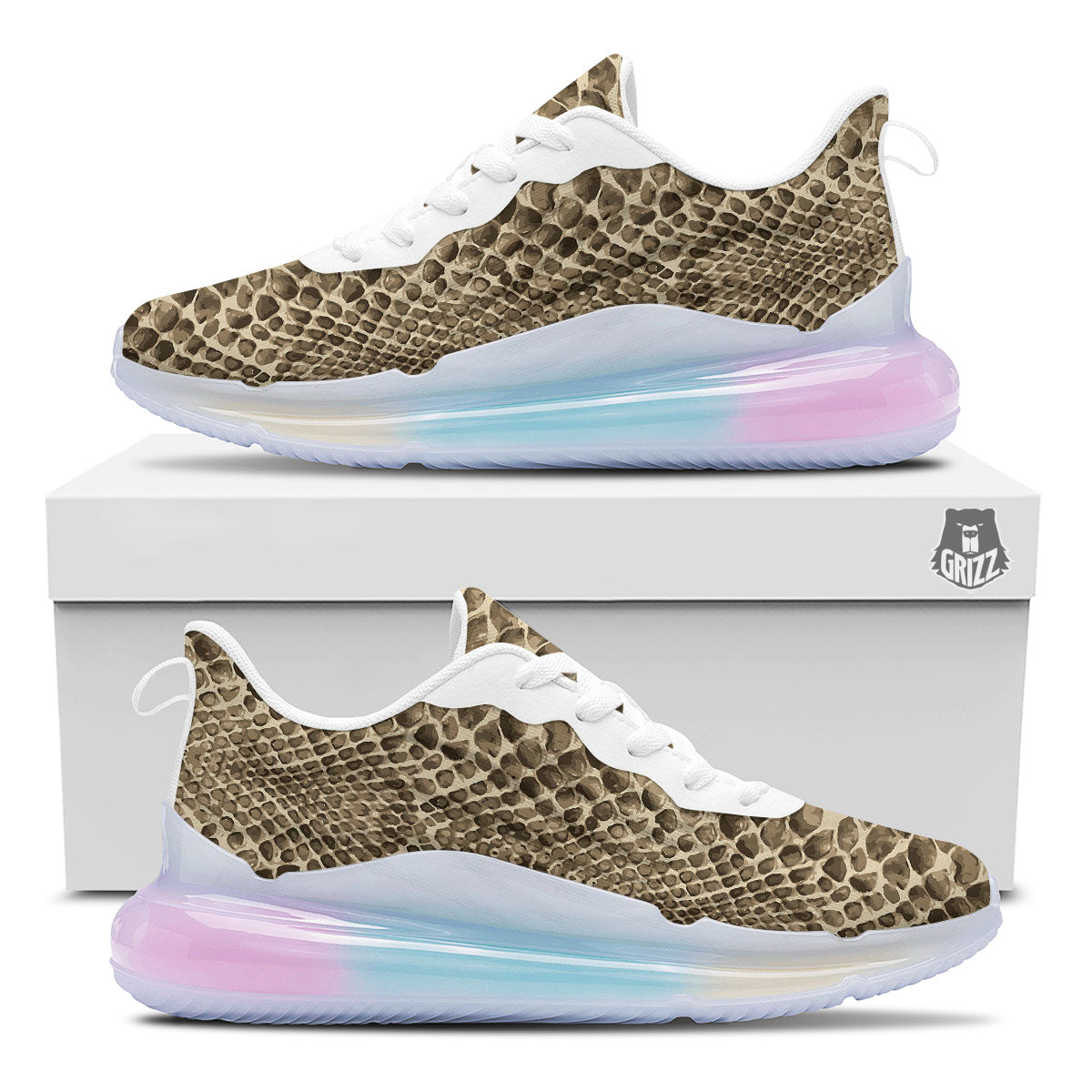 Snakeskin Beige Print Running Sneakers-grizzshop