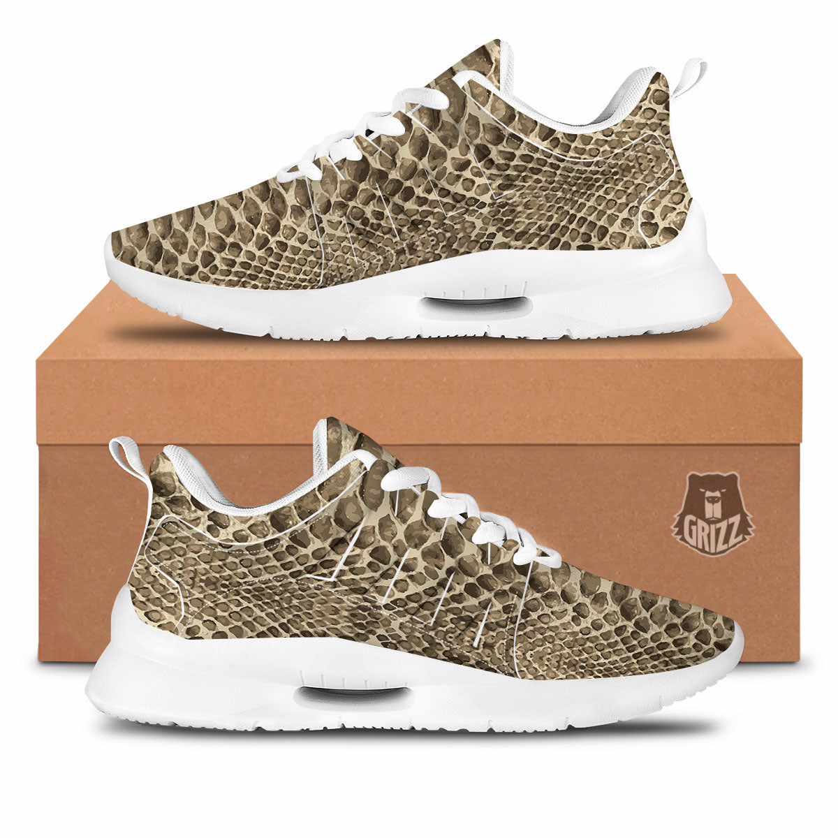 Snakeskin Beige Print Tennis Shoes-grizzshop