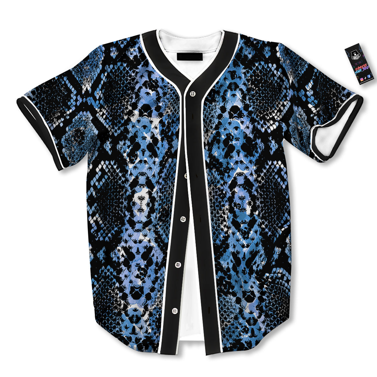 Snakeskin Black And Blue Print Baseball Jersey-grizzshop