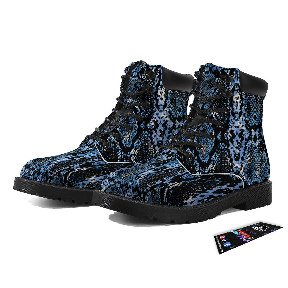 Snakeskin Black And Blue Print Boots-grizzshop