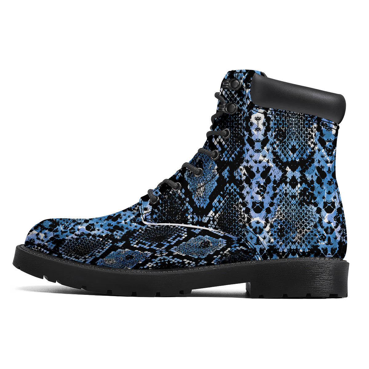 Snakeskin Black And Blue Print Boots-grizzshop