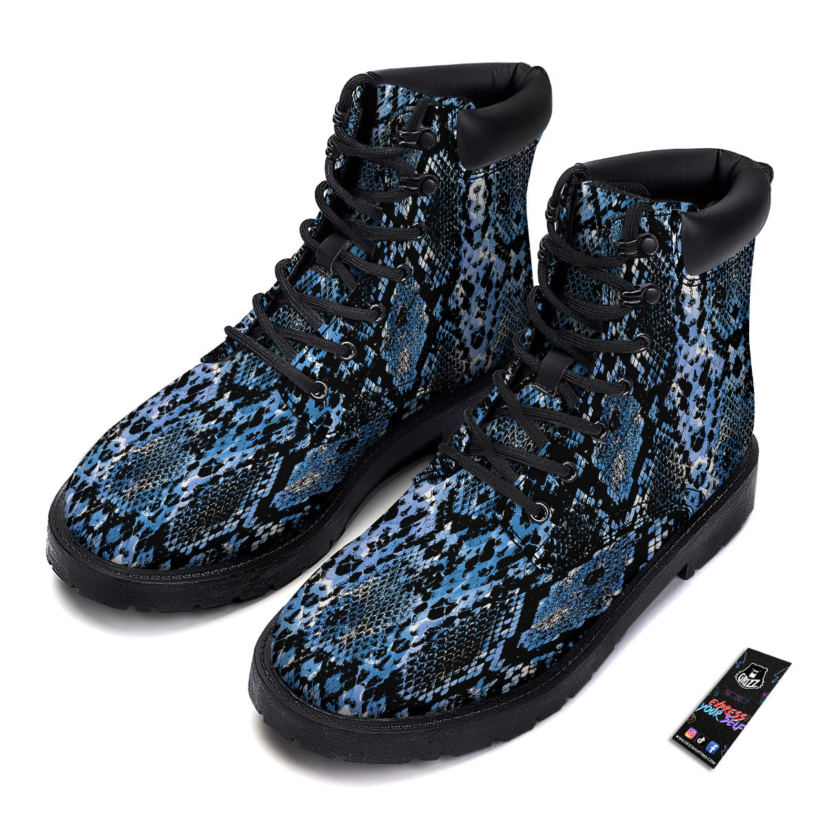 Snakeskin Black And Blue Print Boots-grizzshop