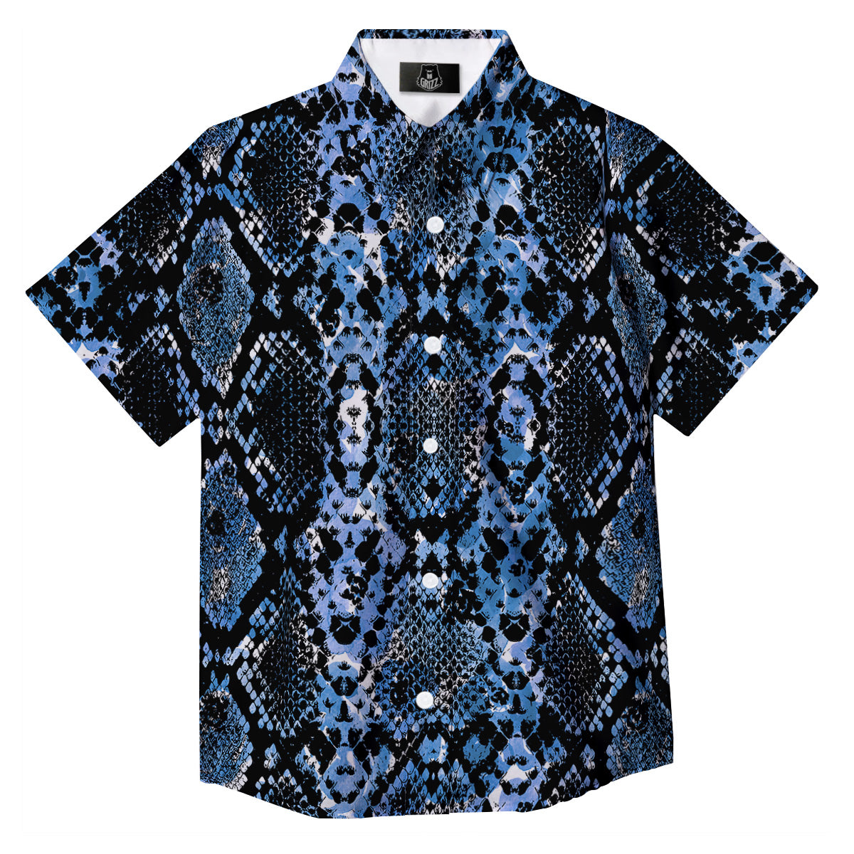 Snakeskin Black And Blue Print Button Up Shirt-grizzshop
