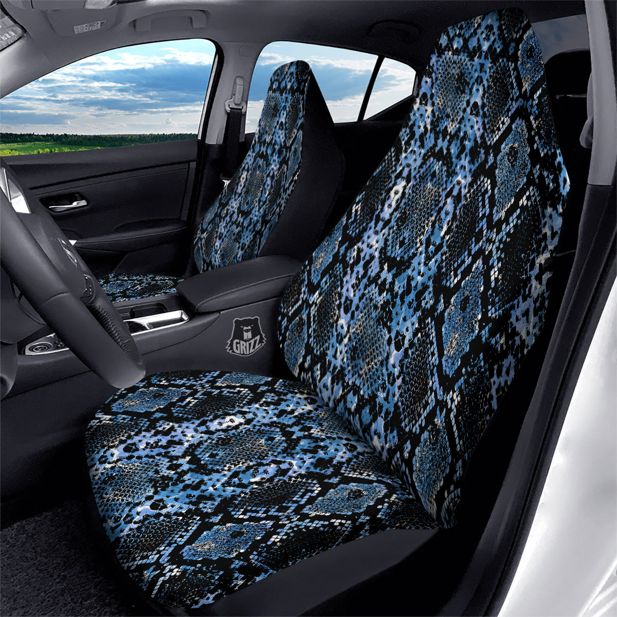 Snakeskin Black And Blue Print Car Seat Covers-grizzshop