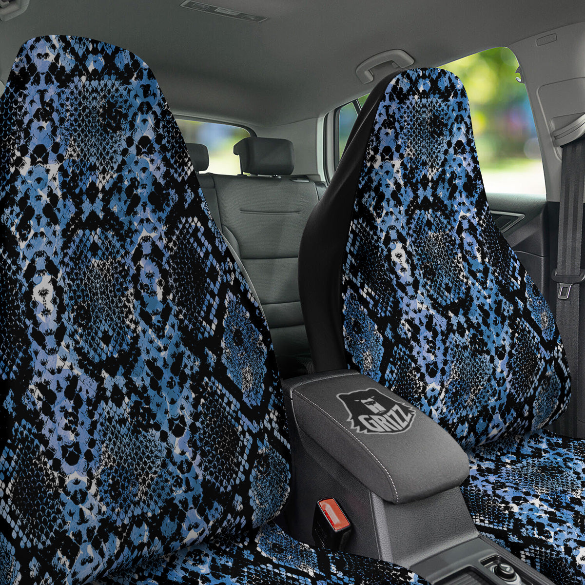 Snakeskin Black And Blue Print Car Seat Covers-grizzshop