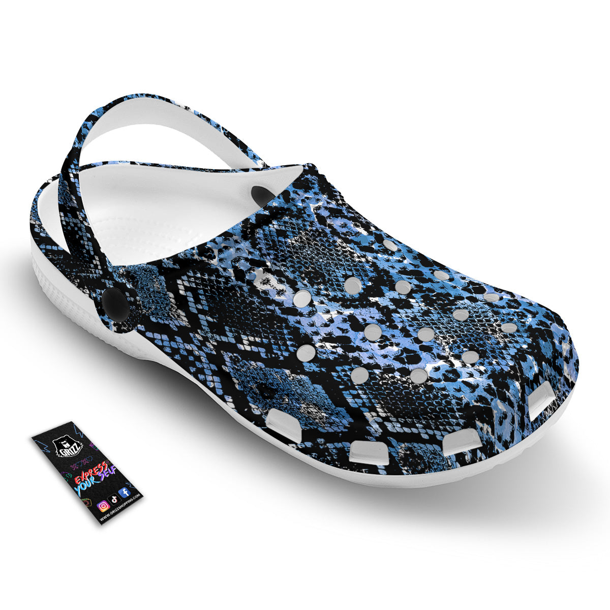 Snakeskin Black And Blue Print Clog-grizzshop