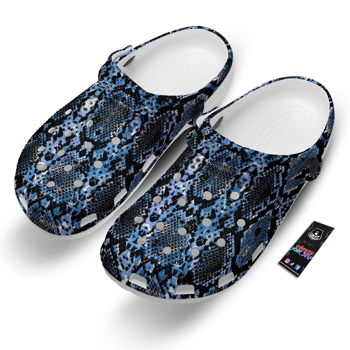 Snakeskin Black And Blue Print Clog-grizzshop