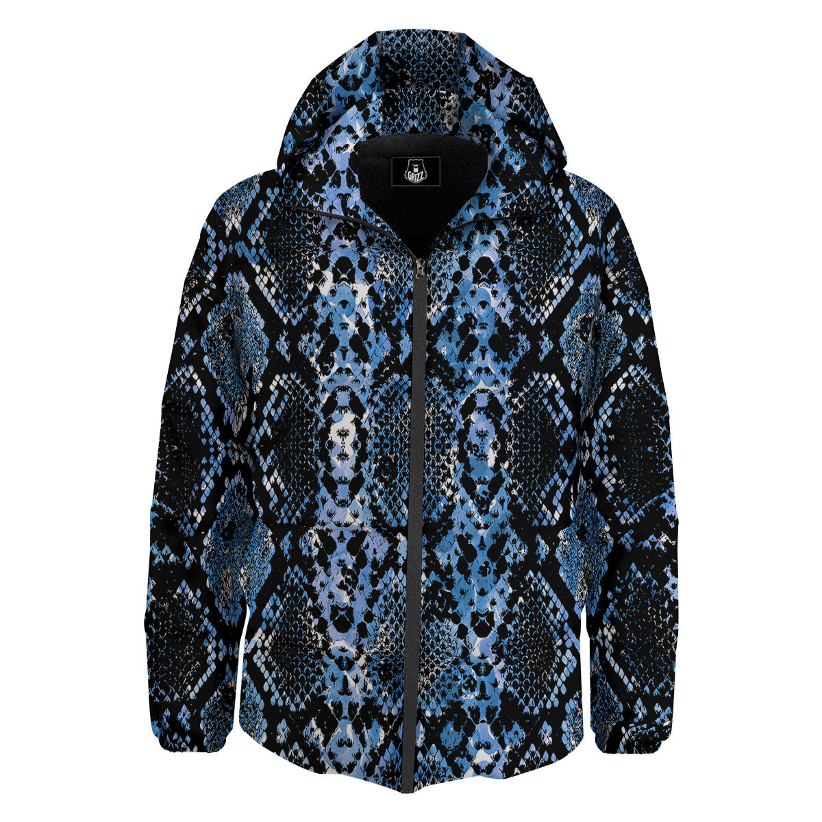 Snakeskin Black And Blue Print Down Jacket-grizzshop