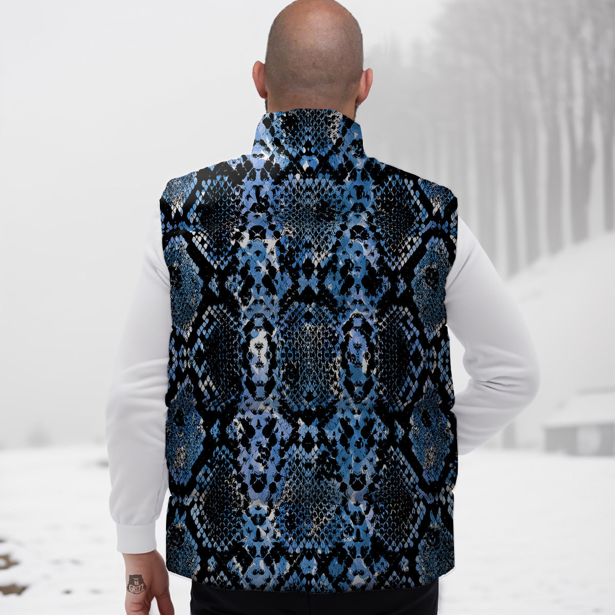 Snakeskin Black And Blue Print Down Vest
