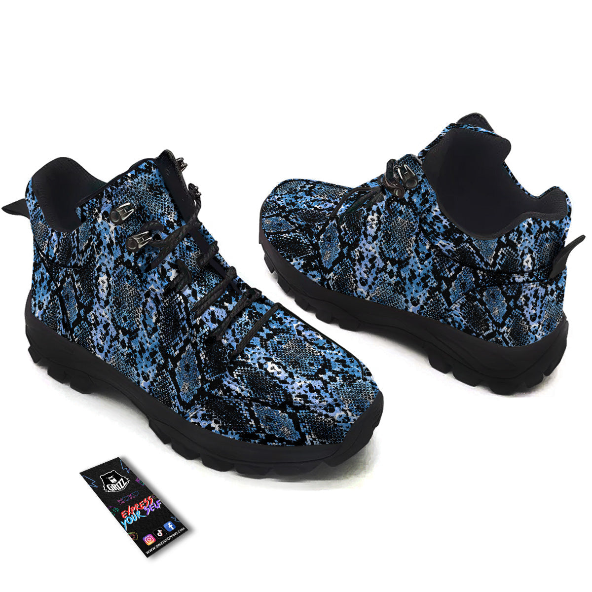 Snakeskin Black And Blue Print Hiking Shoes-grizzshop