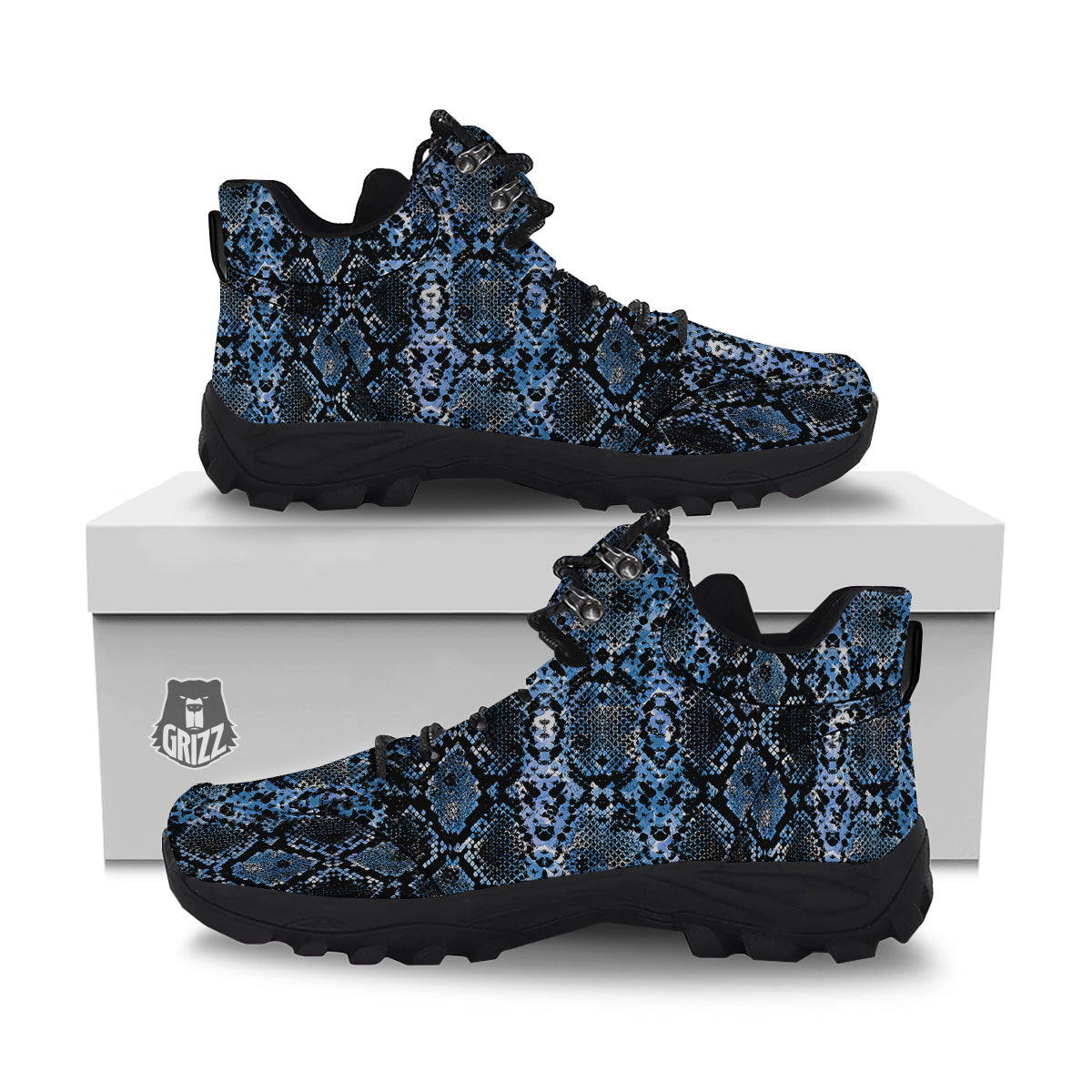 Snakeskin Black And Blue Print Hiking Shoes-grizzshop