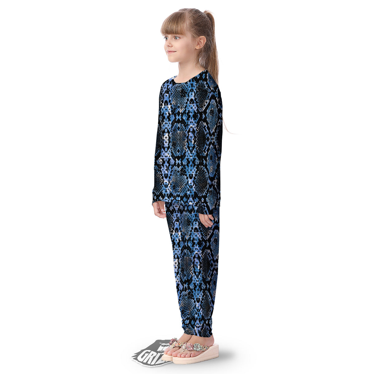 Snakeskin Black And Blue Print Kid's Pajamas-grizzshop