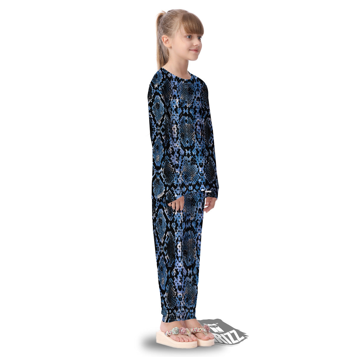 Snakeskin Black And Blue Print Kid's Pajamas-grizzshop