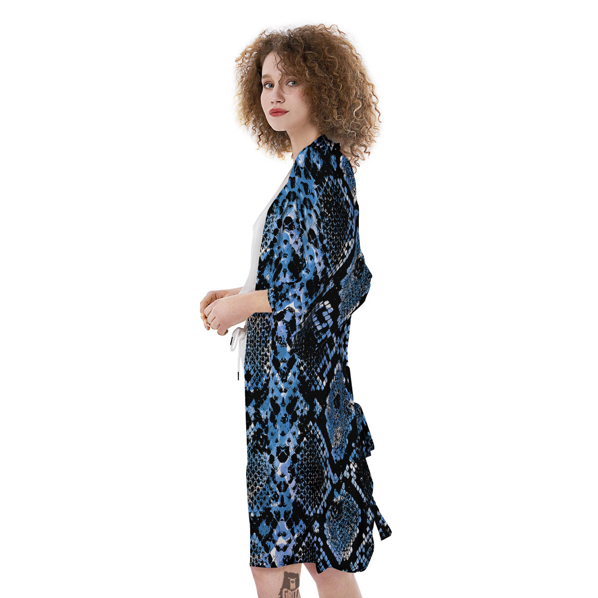 Snakeskin Black And Blue Print Kimono-grizzshop