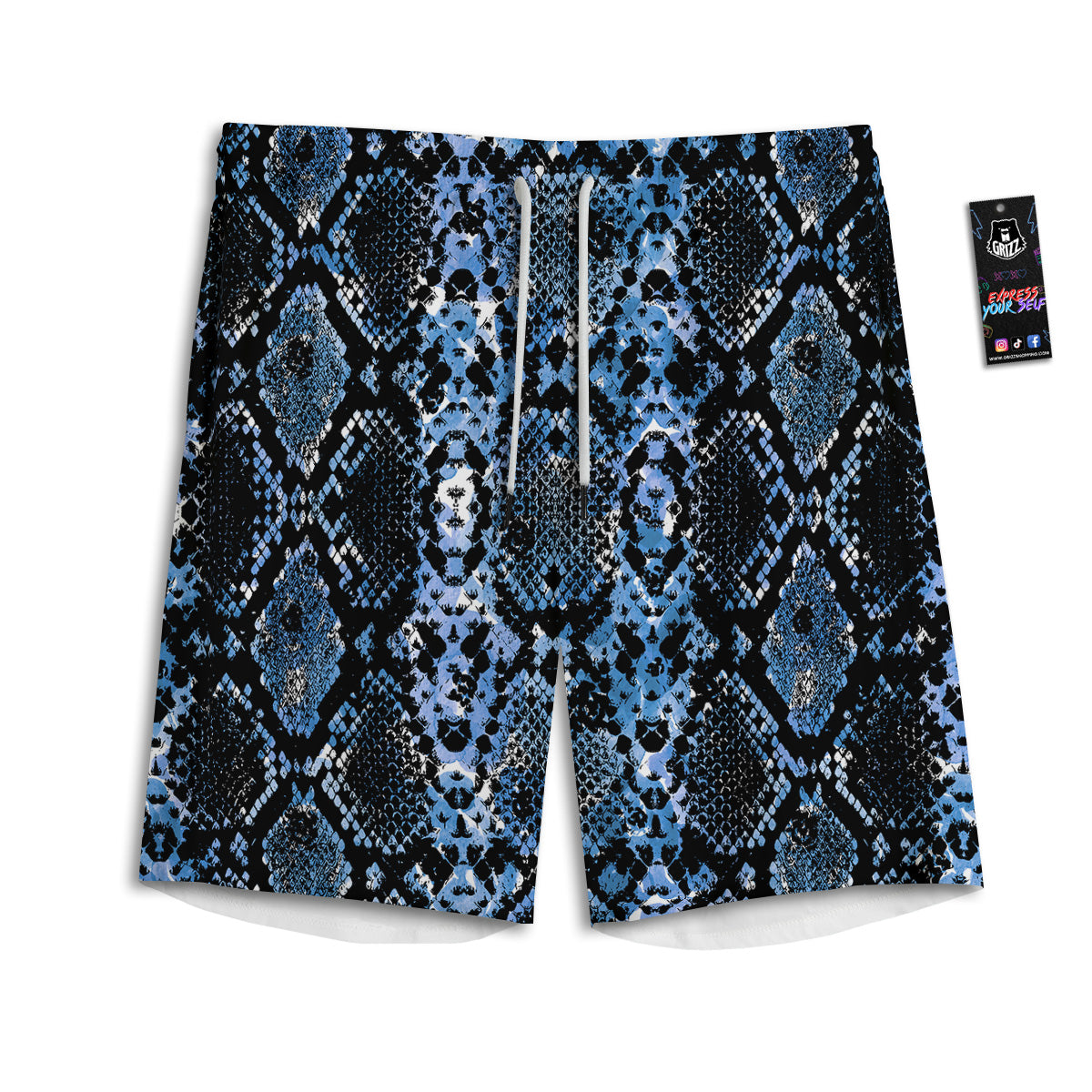 Snakeskin Black And Blue Print Men's Athletic Shorts