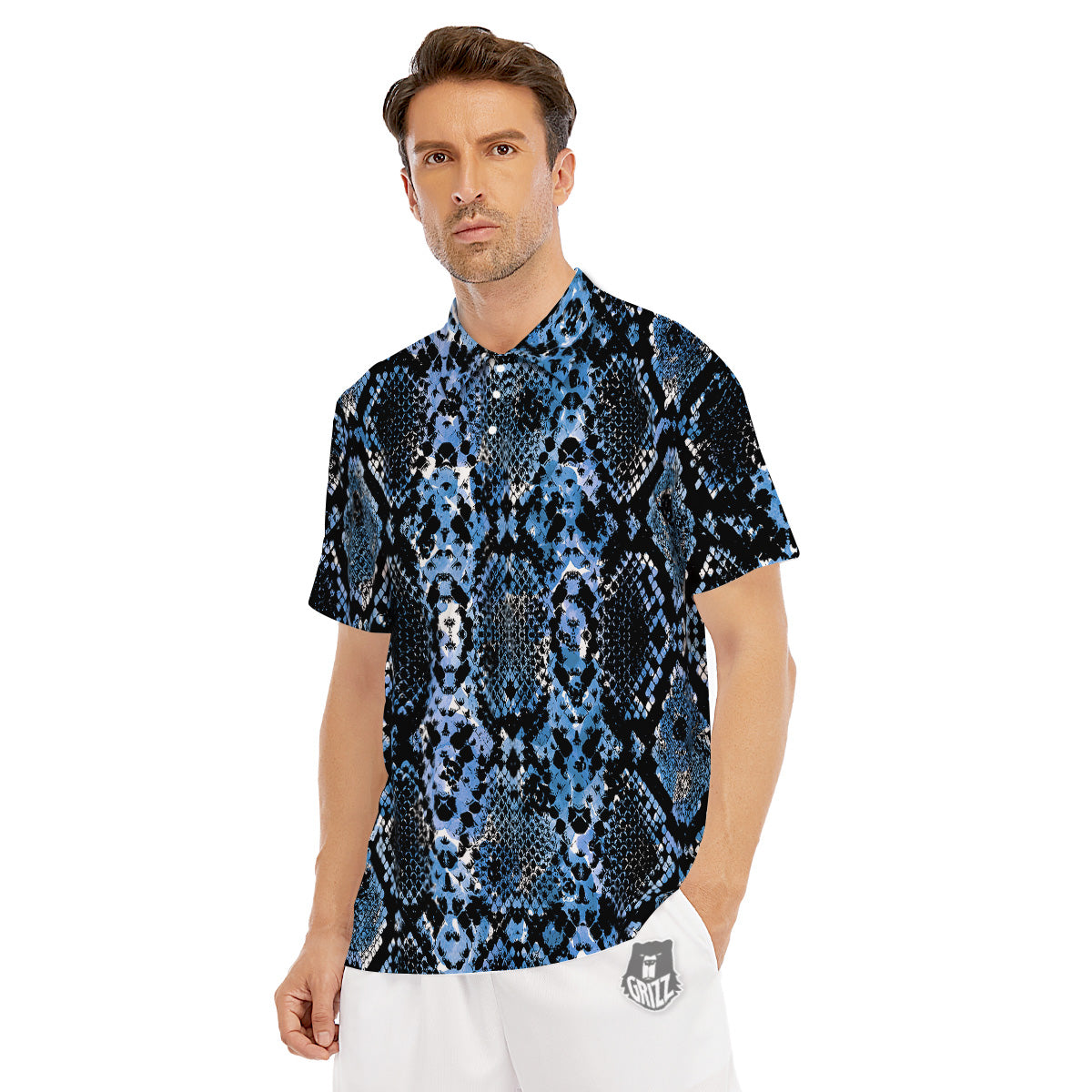 Snakeskin Black And Blue Print Men's Golf Shirts-grizzshop
