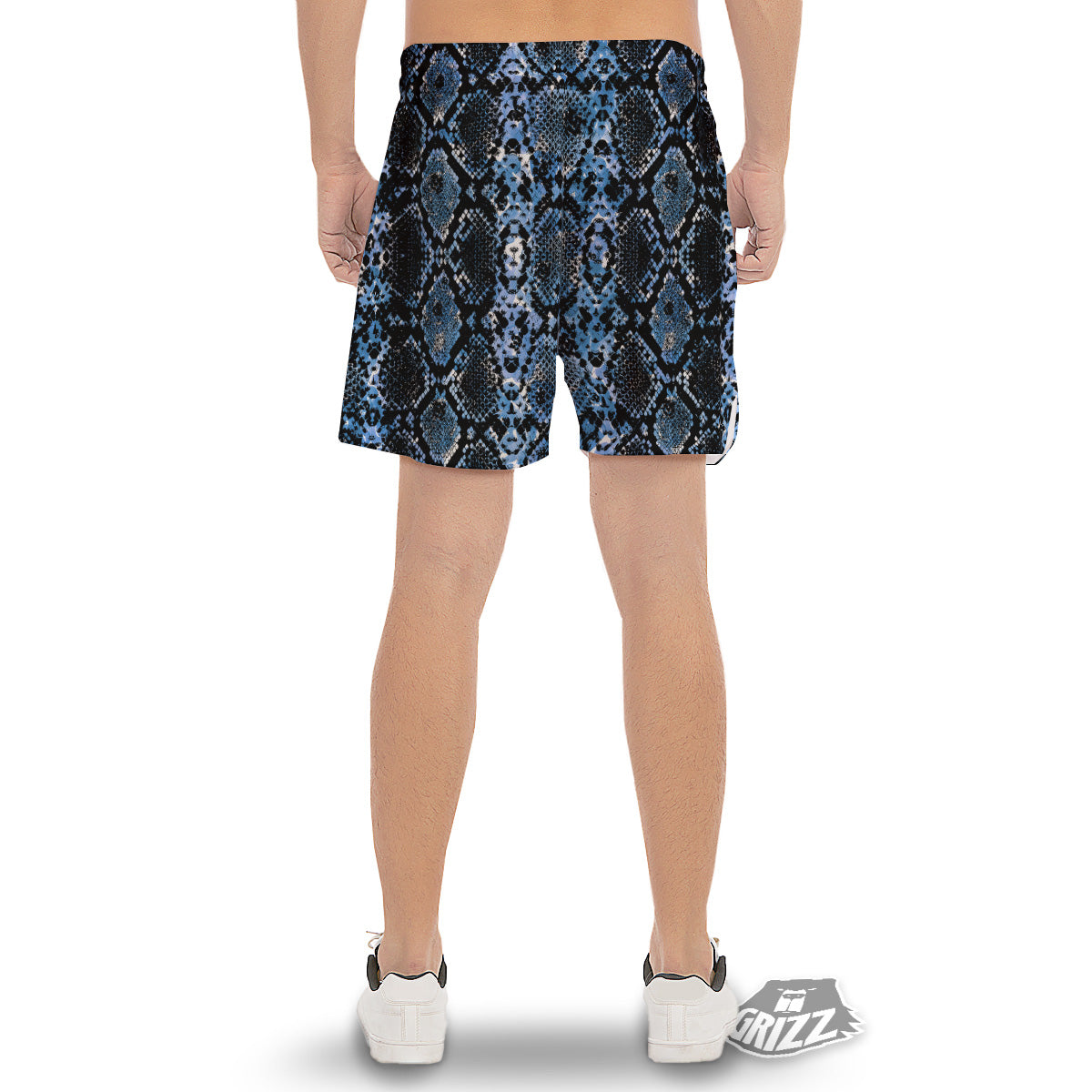 Snakeskin Black And Blue Print Men's Gym Shorts-grizzshop