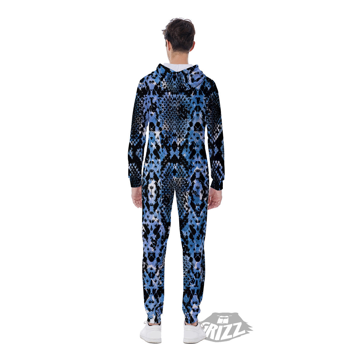Snakeskin Black And Blue Print Men's Jumpsuit-grizzshop