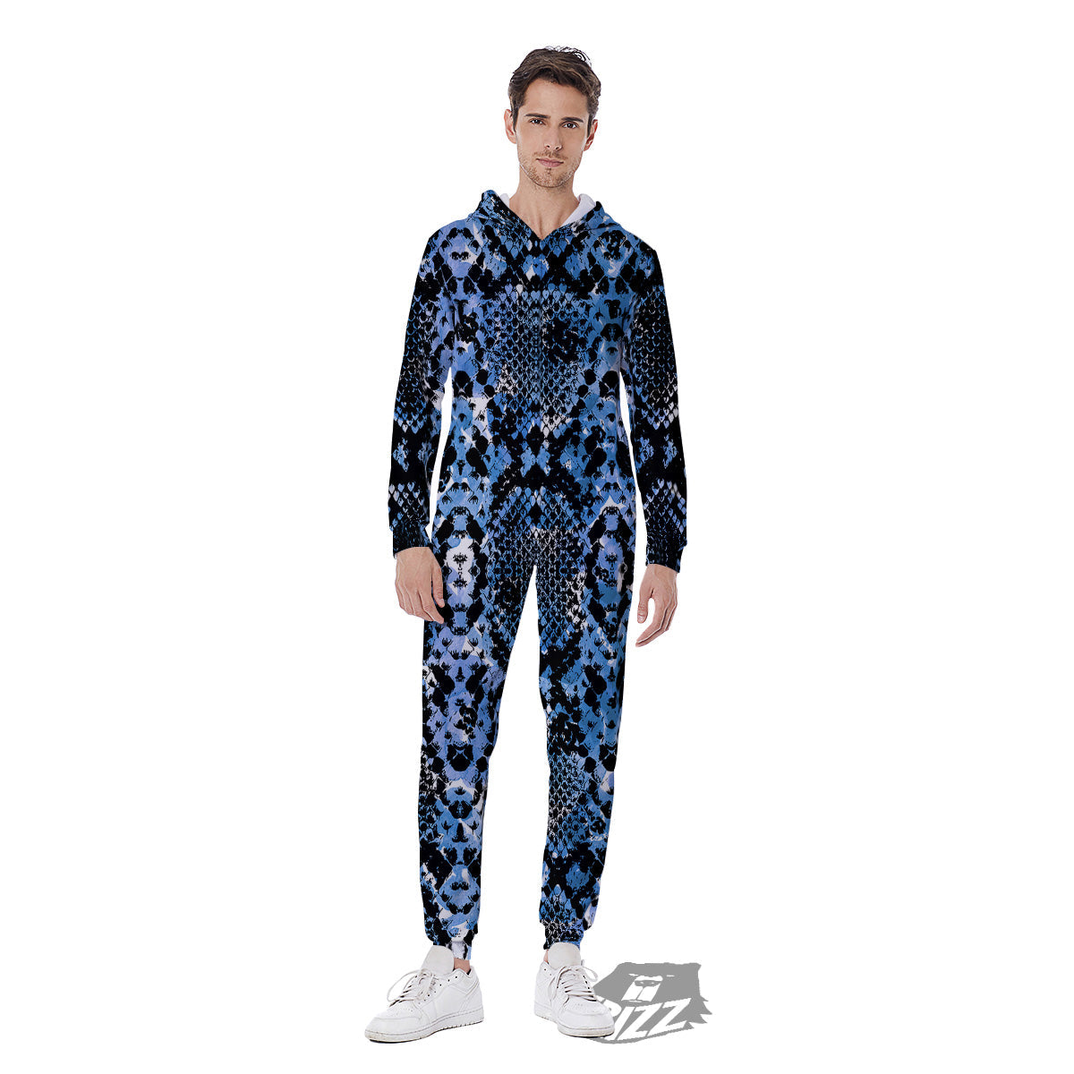 Snakeskin Black And Blue Print Men's Jumpsuit-grizzshop