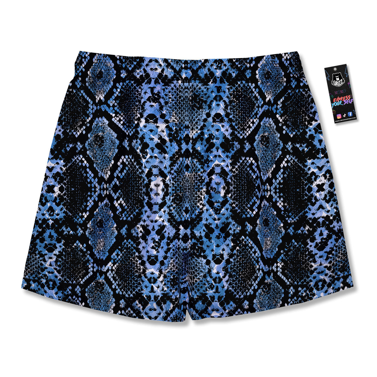 Snakeskin Black And Blue Print Men's Running Shorts-grizzshop