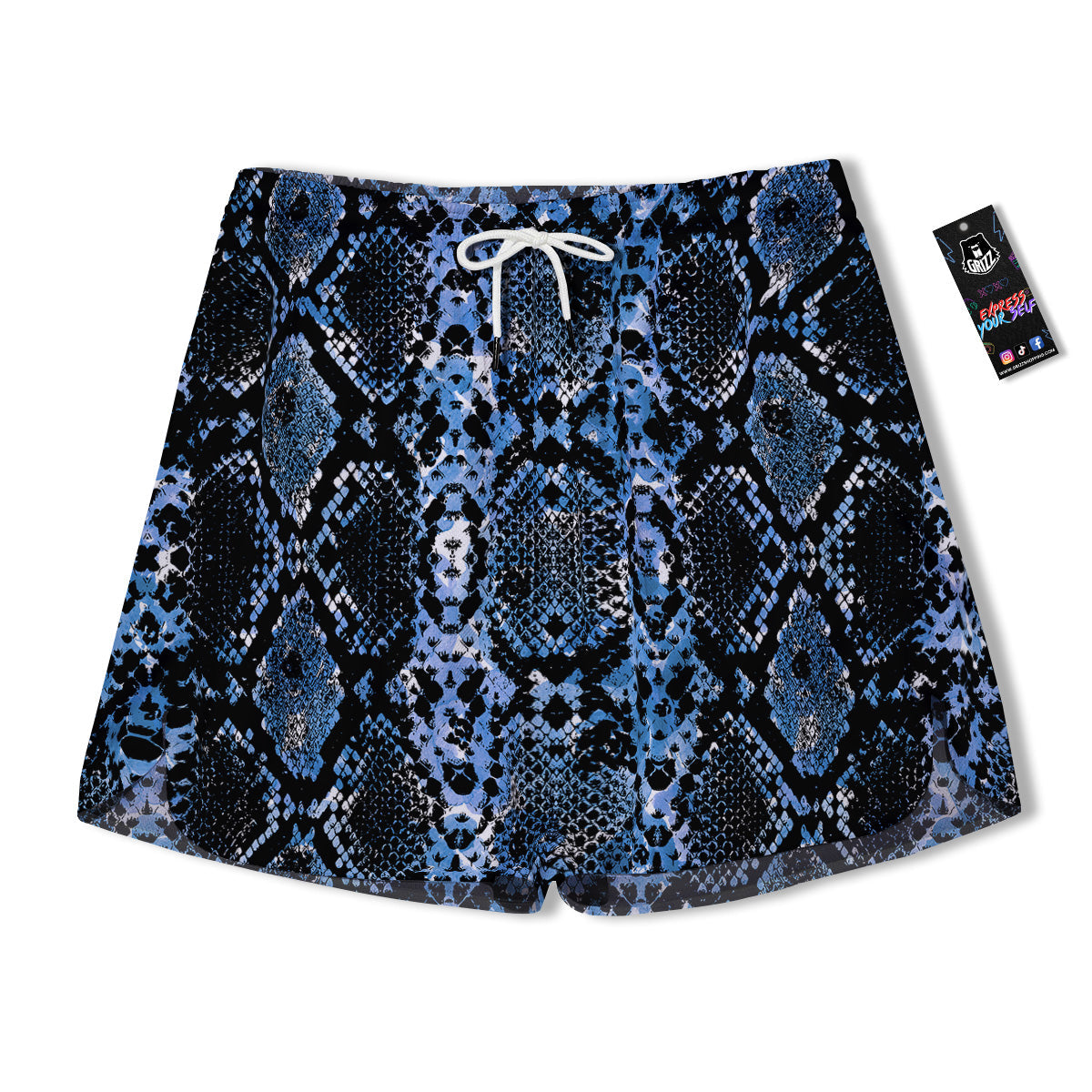 Snakeskin Black And Blue Print Men's Running Shorts-grizzshop