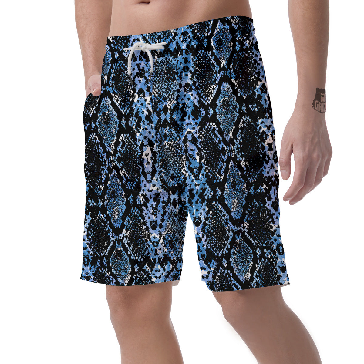 Snakeskin Black And Blue Print Men's Shorts-grizzshop