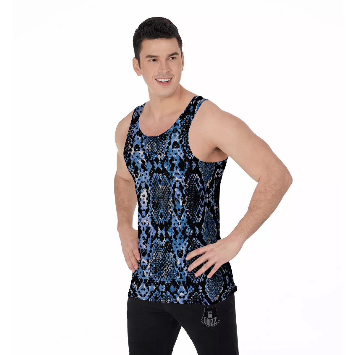 Snakeskin Black And Blue Print Men's Tank Top-grizzshop