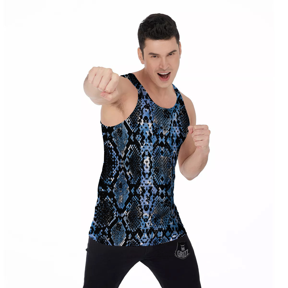 Snakeskin Black And Blue Print Men's Tank Top-grizzshop