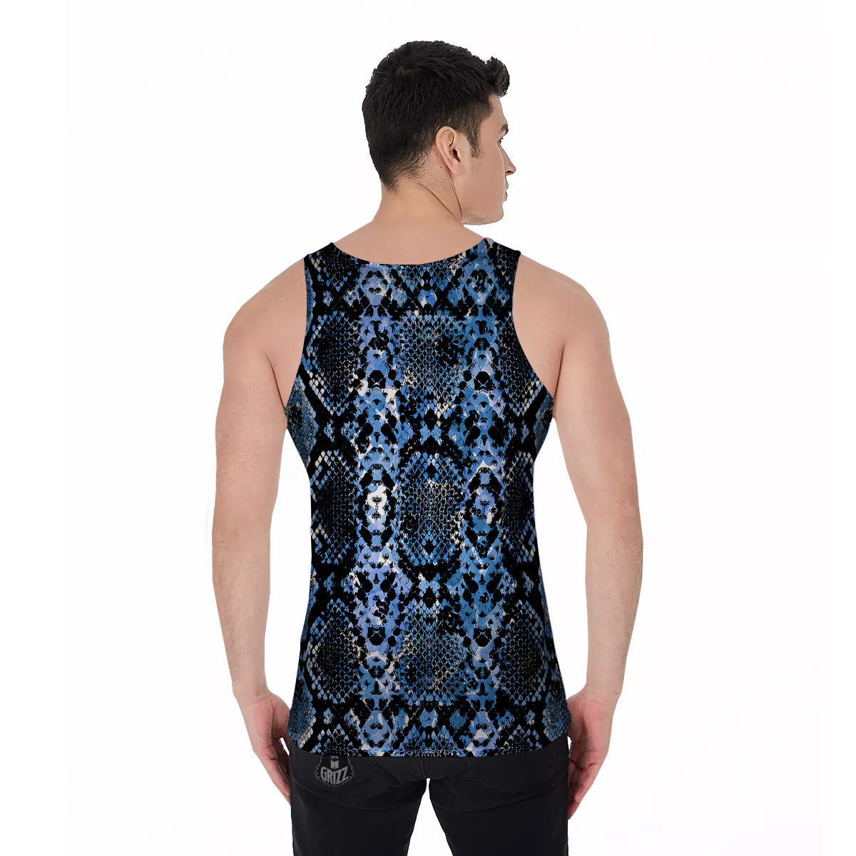 Snakeskin Black And Blue Print Men's Tank Top-grizzshop