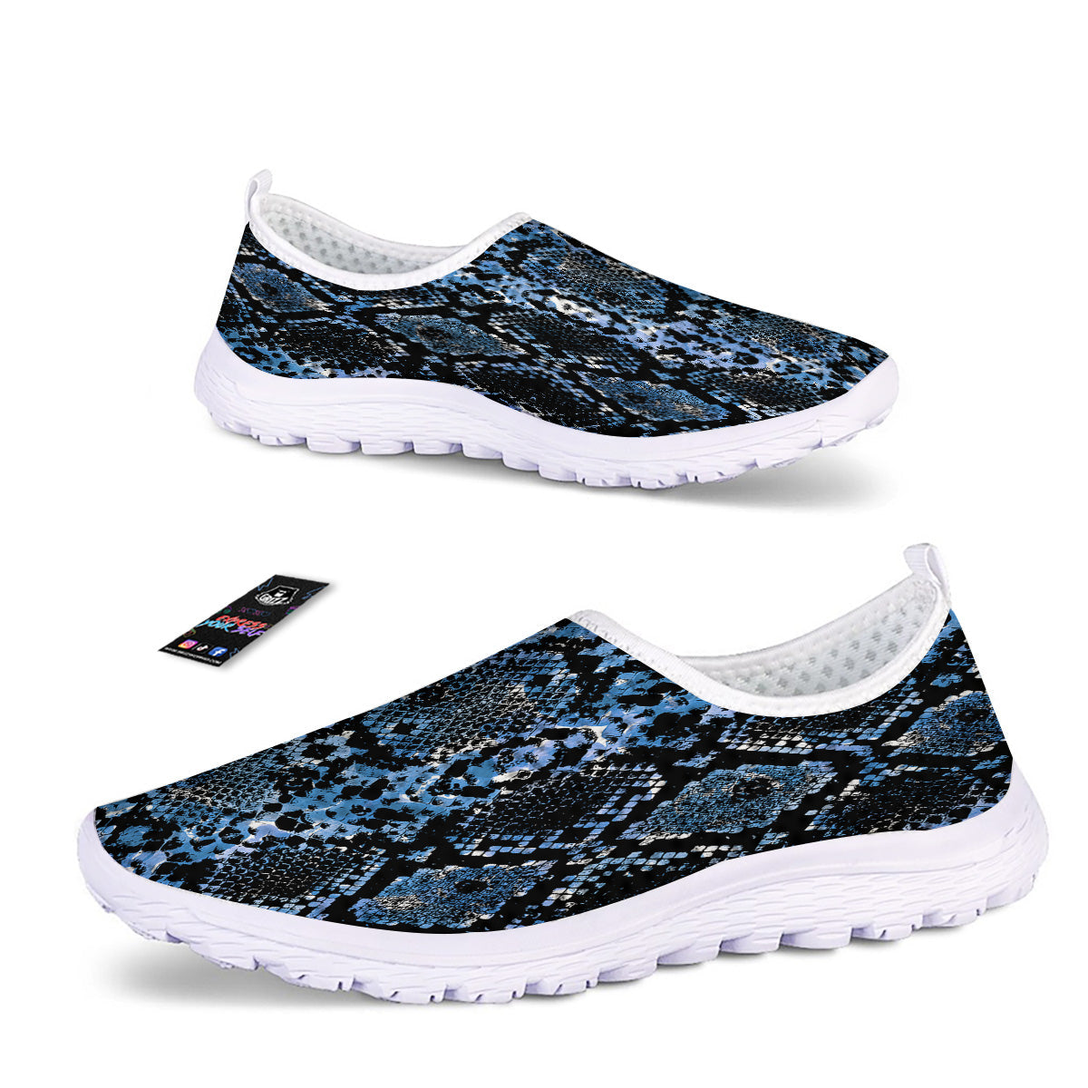 Snakeskin Black And Blue Print Nurse Shoes-grizzshop