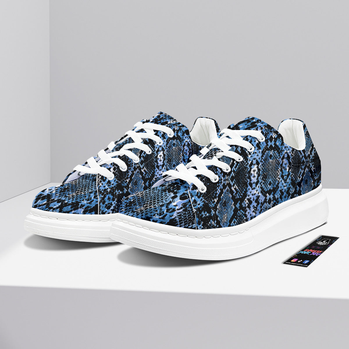 Snakeskin Black And Blue Print Platform Shoes-grizzshop