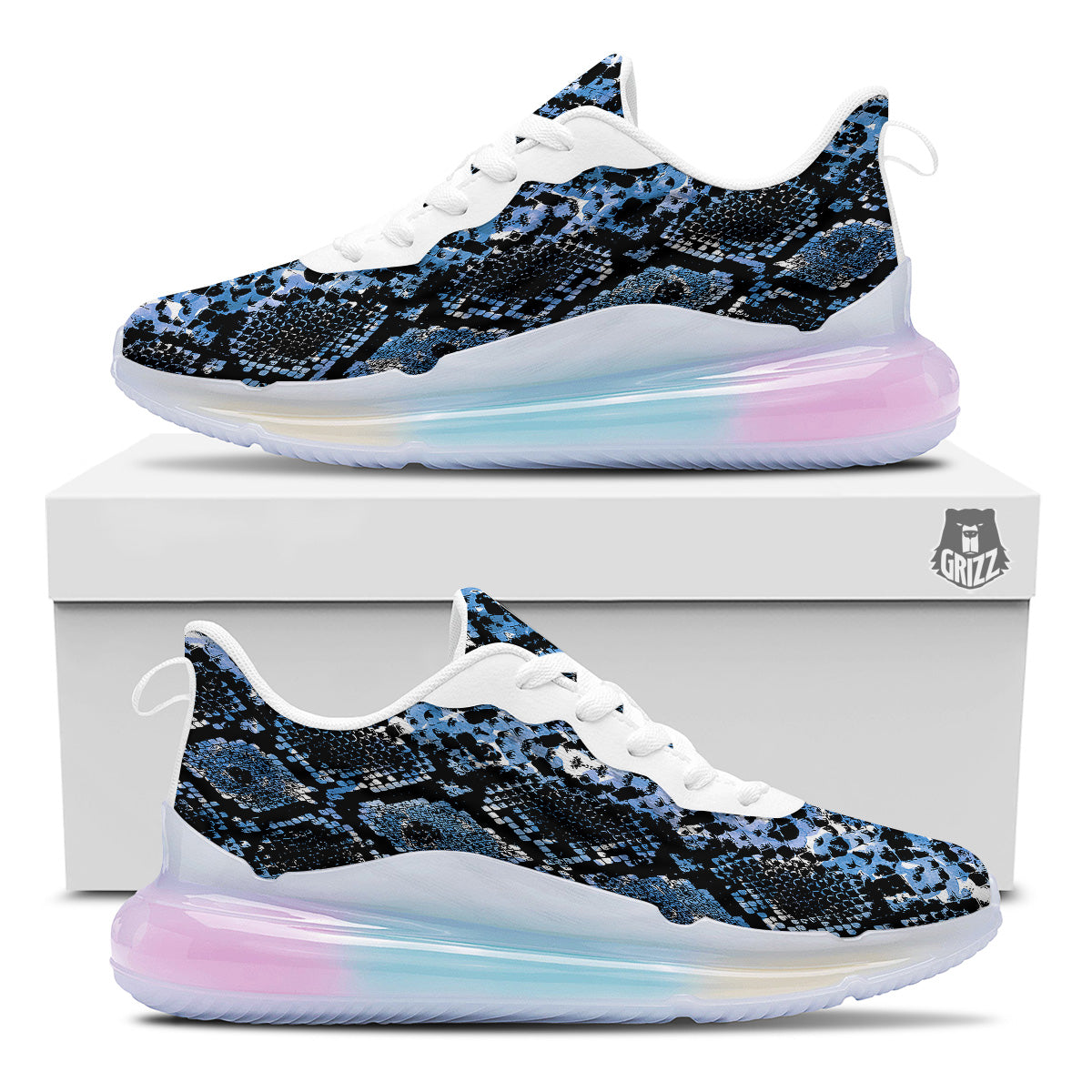 Snakeskin Black And Blue Print Running Sneakers-grizzshop