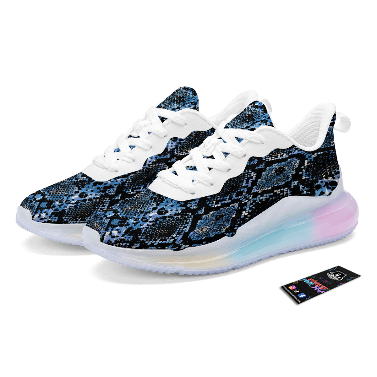Snakeskin Black And Blue Print Running Sneakers-grizzshop