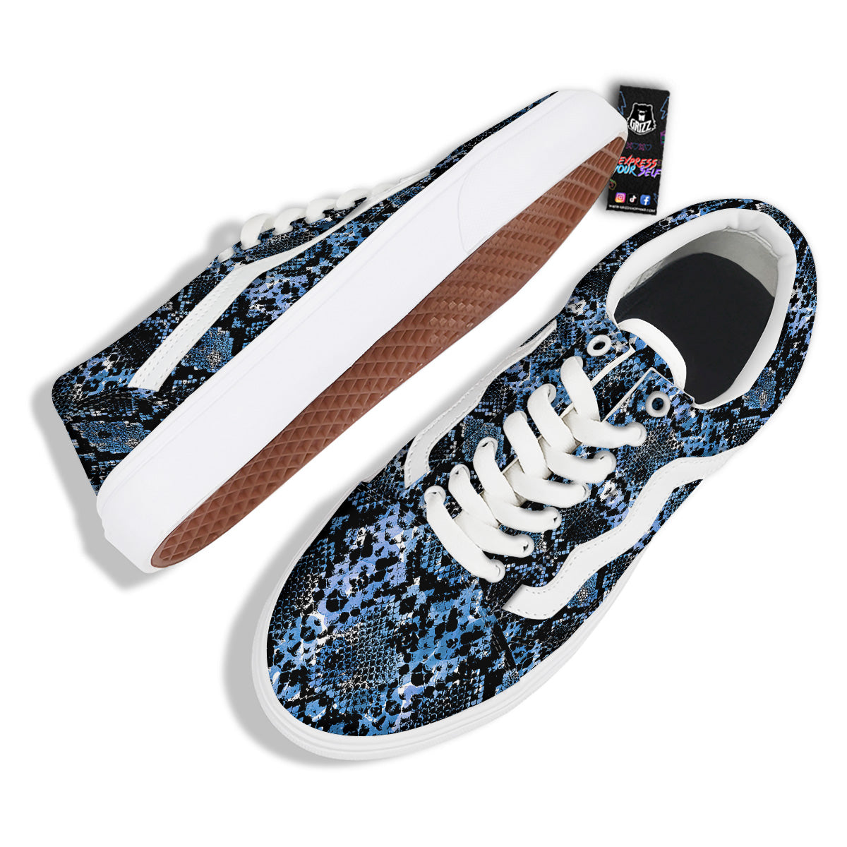 Snakeskin Black And Blue Print Skate Shoes-grizzshop