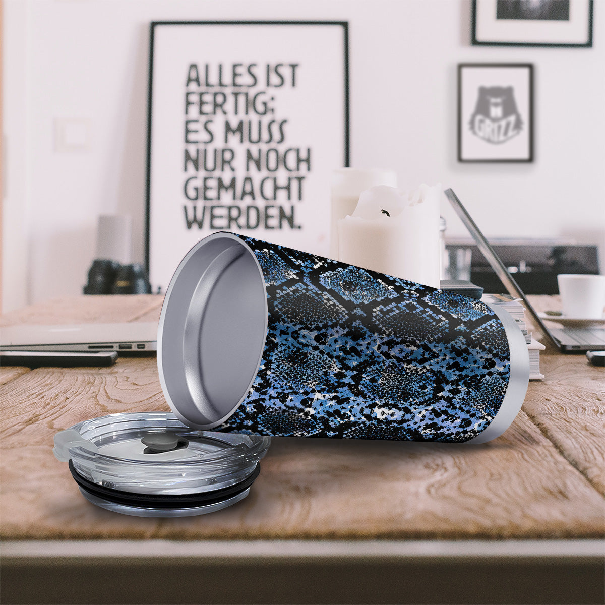Snakeskin Black And Blue Print Tumbler-grizzshop