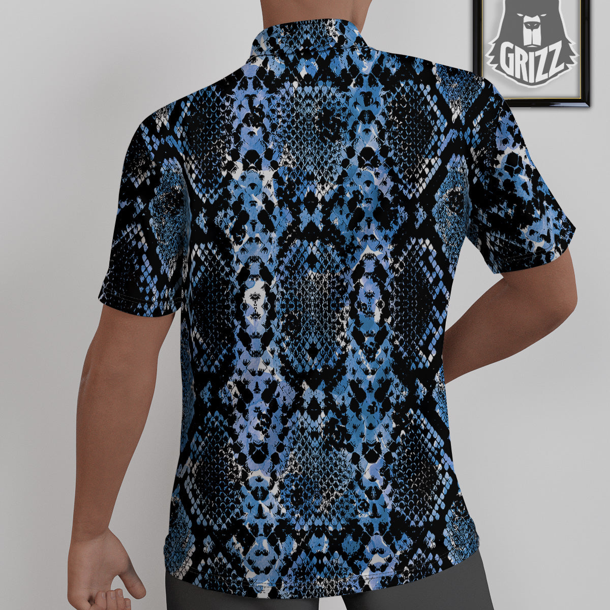 Snakeskin Black And Blue Print Untucked Shirts-grizzshop