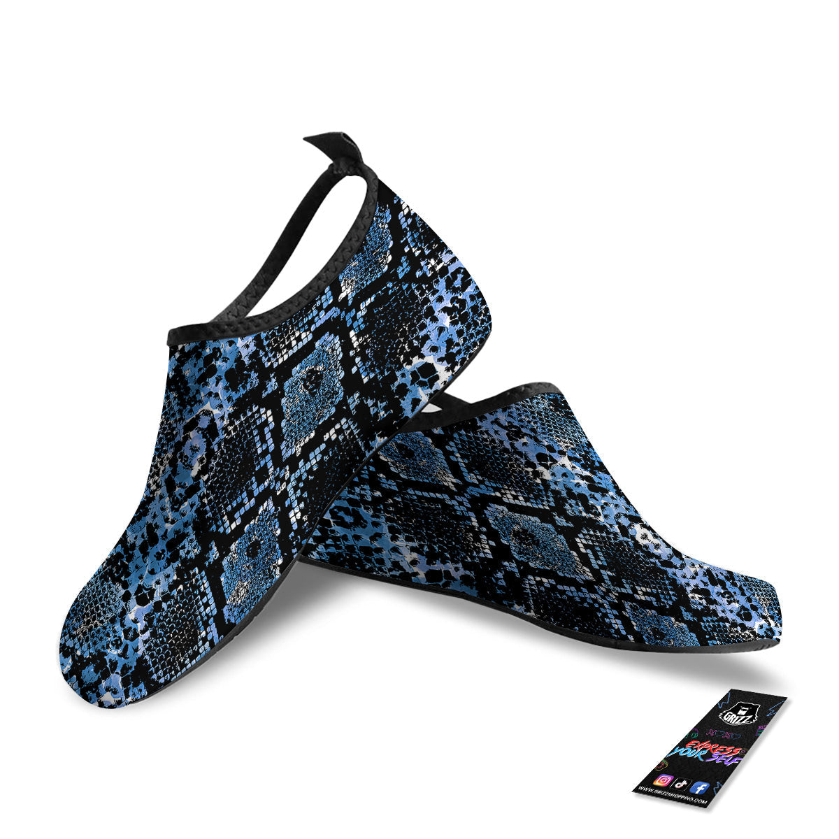 Snakeskin Black And Blue Print Water Shoes-grizzshop