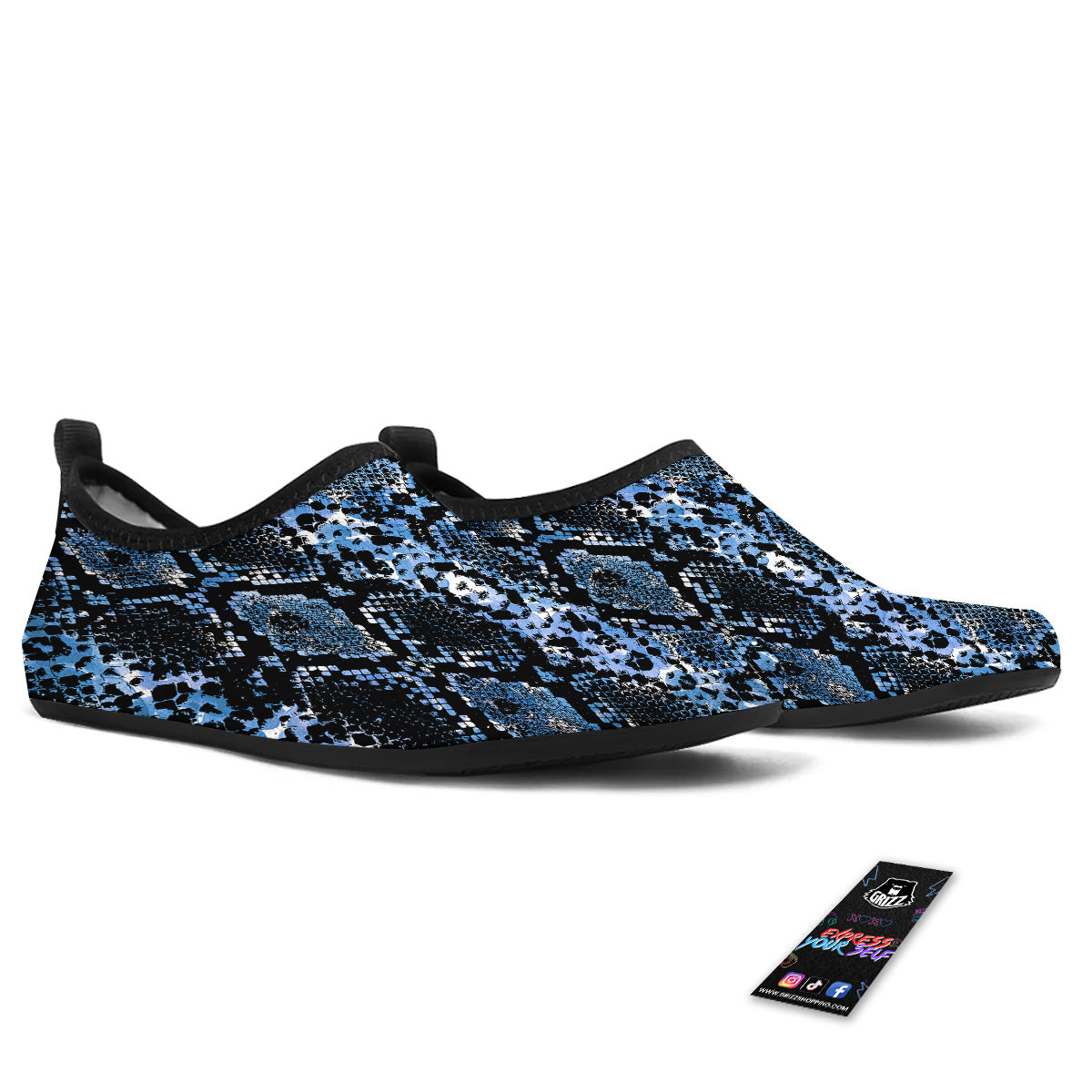 Snakeskin Black And Blue Print Water Shoes-grizzshop