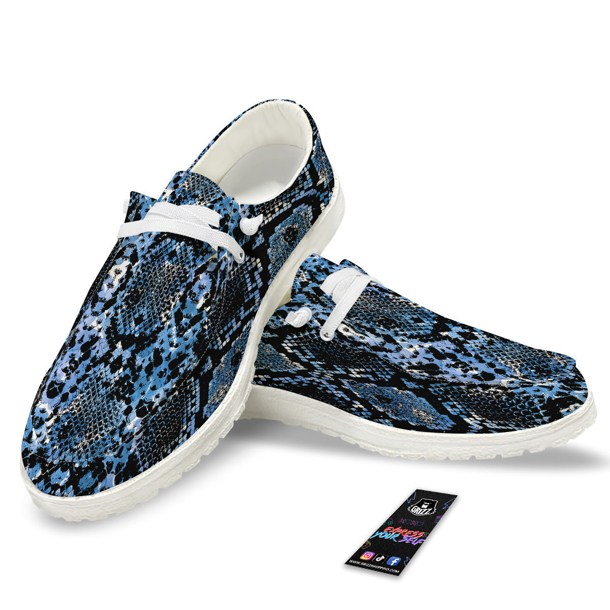 Snakeskin Black And Blue Print White Loafers-grizzshop