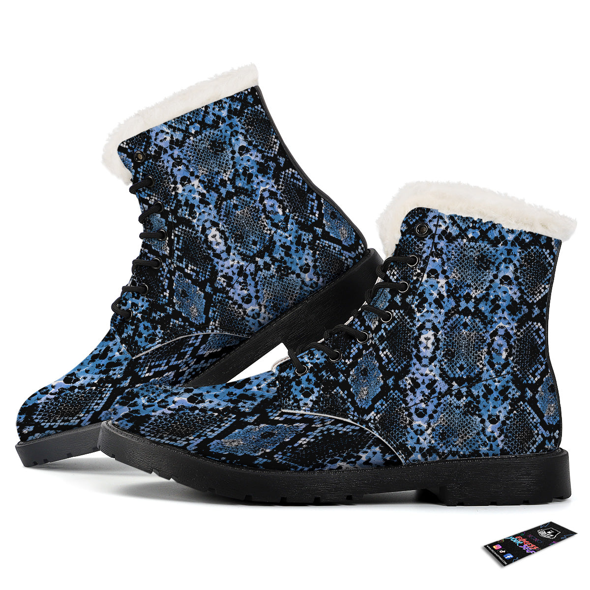 Snakeskin Black And Blue Print Winter Boots-grizzshop