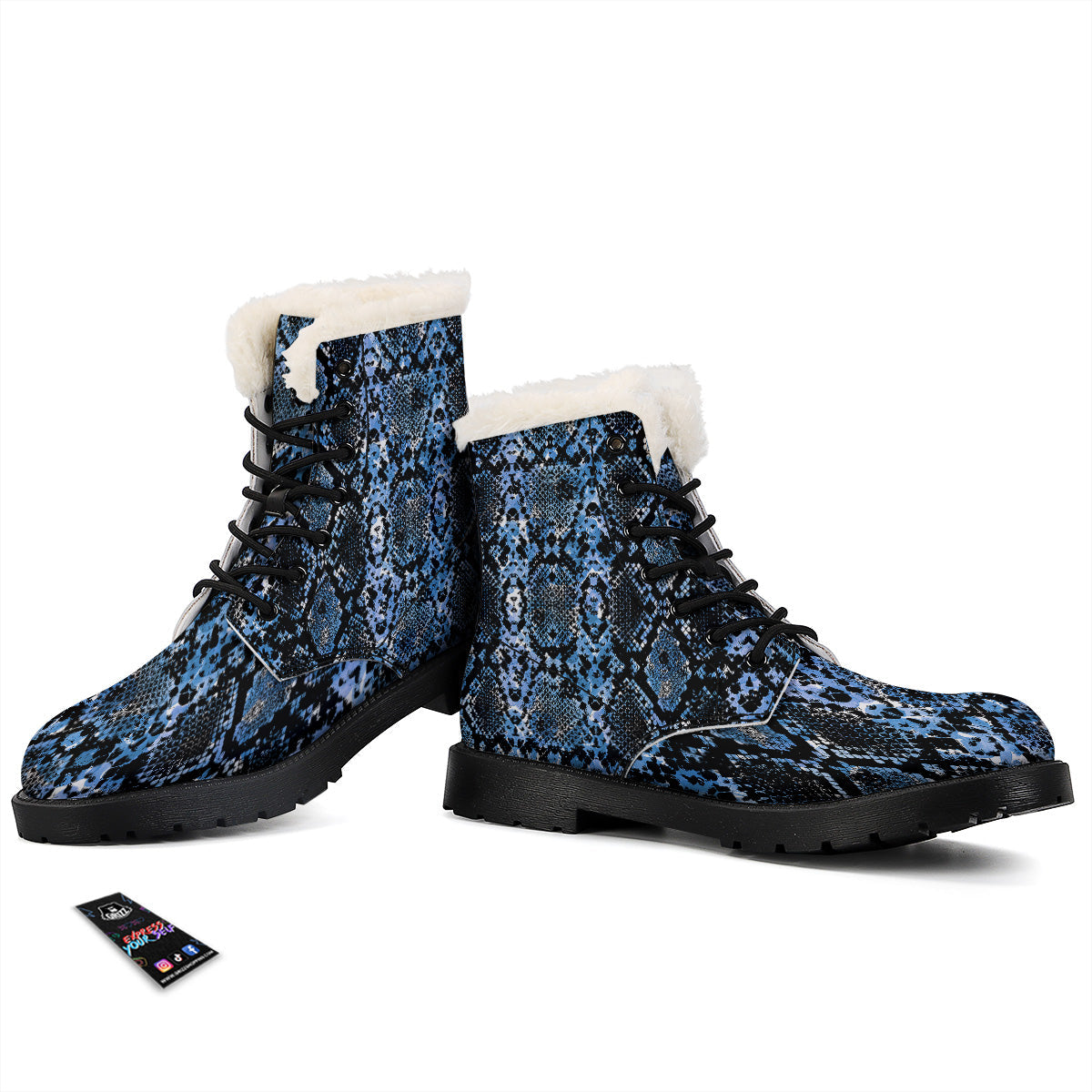 Snakeskin Black And Blue Print Winter Boots-grizzshop