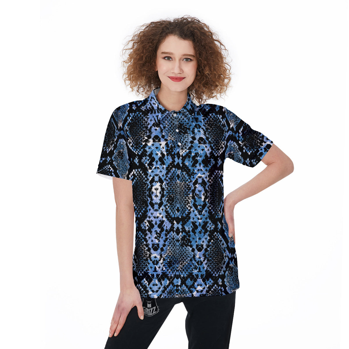 Snakeskin Black And Blue Print Women's Golf Shirts-grizzshop