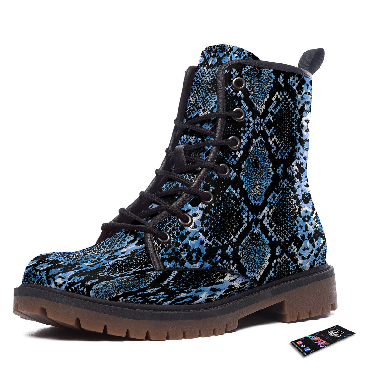 Snakeskin Black And Blue Print Work Boots-grizzshop