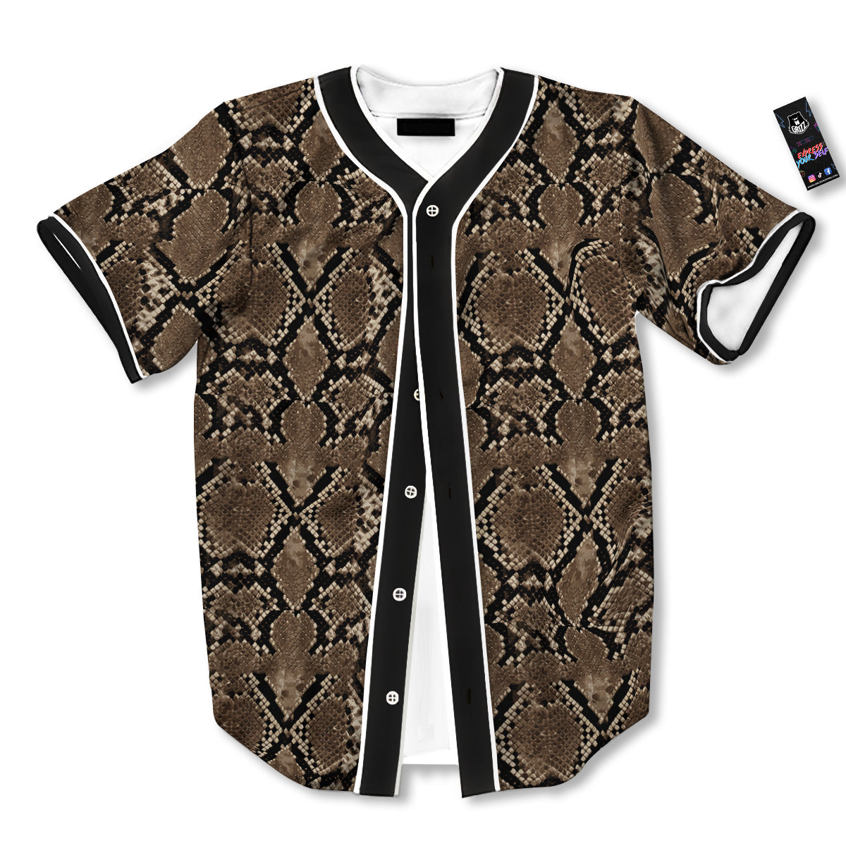 Snakeskin Black And Brown Print Baseball Jersey-grizzshop