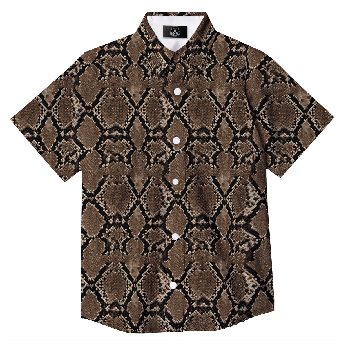 Snakeskin Black And Brown Print Button Up Shirt-grizzshop
