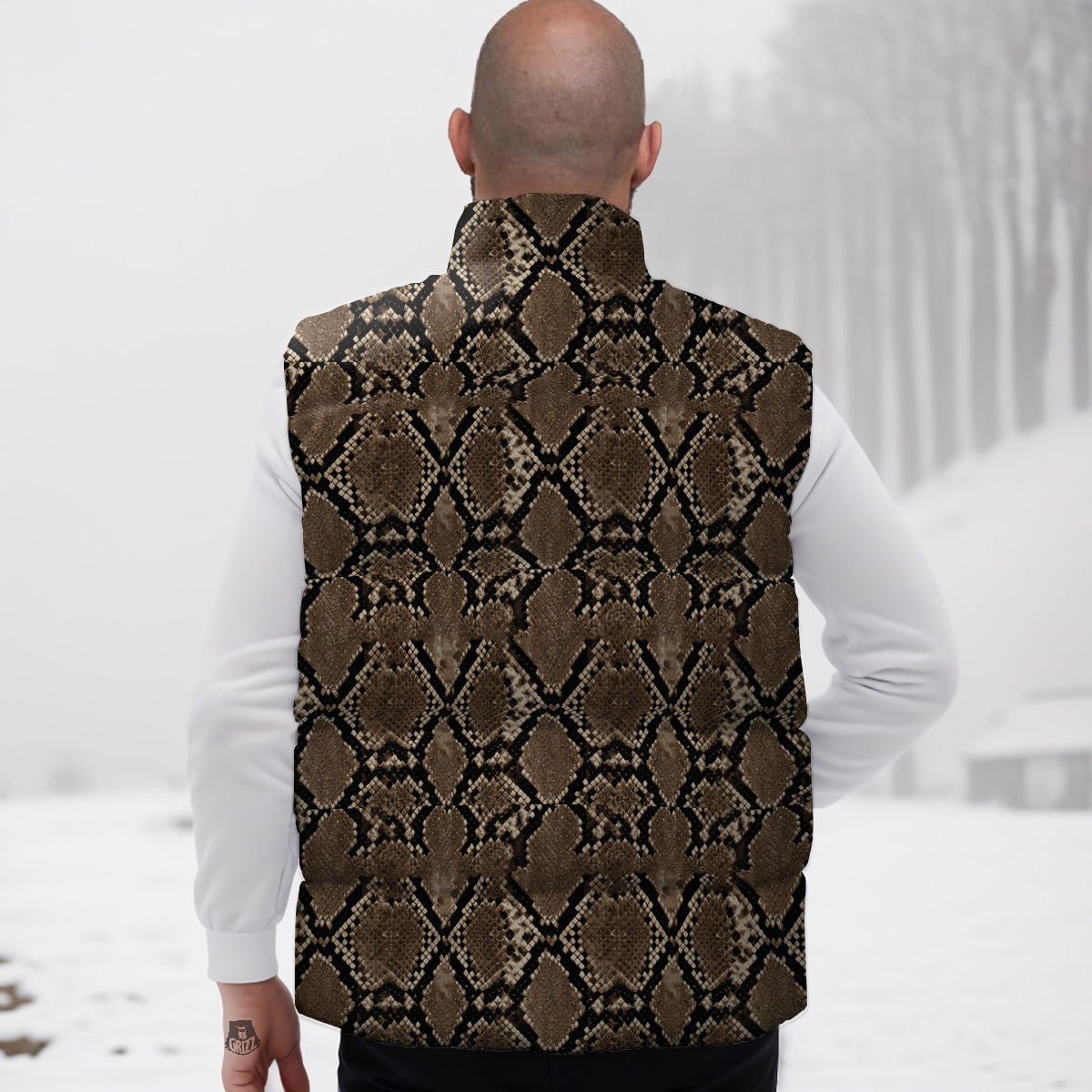 Snakeskin Black And Brown Print Down Vest