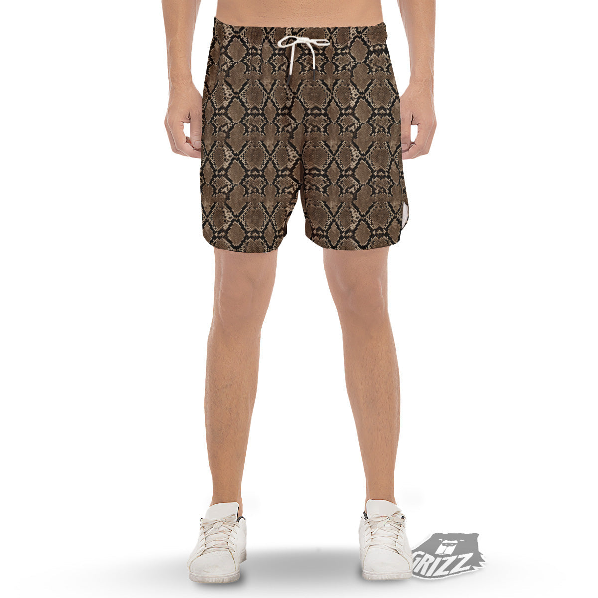 Snakeskin Black And Brown Print Men's Gym Shorts-grizzshop